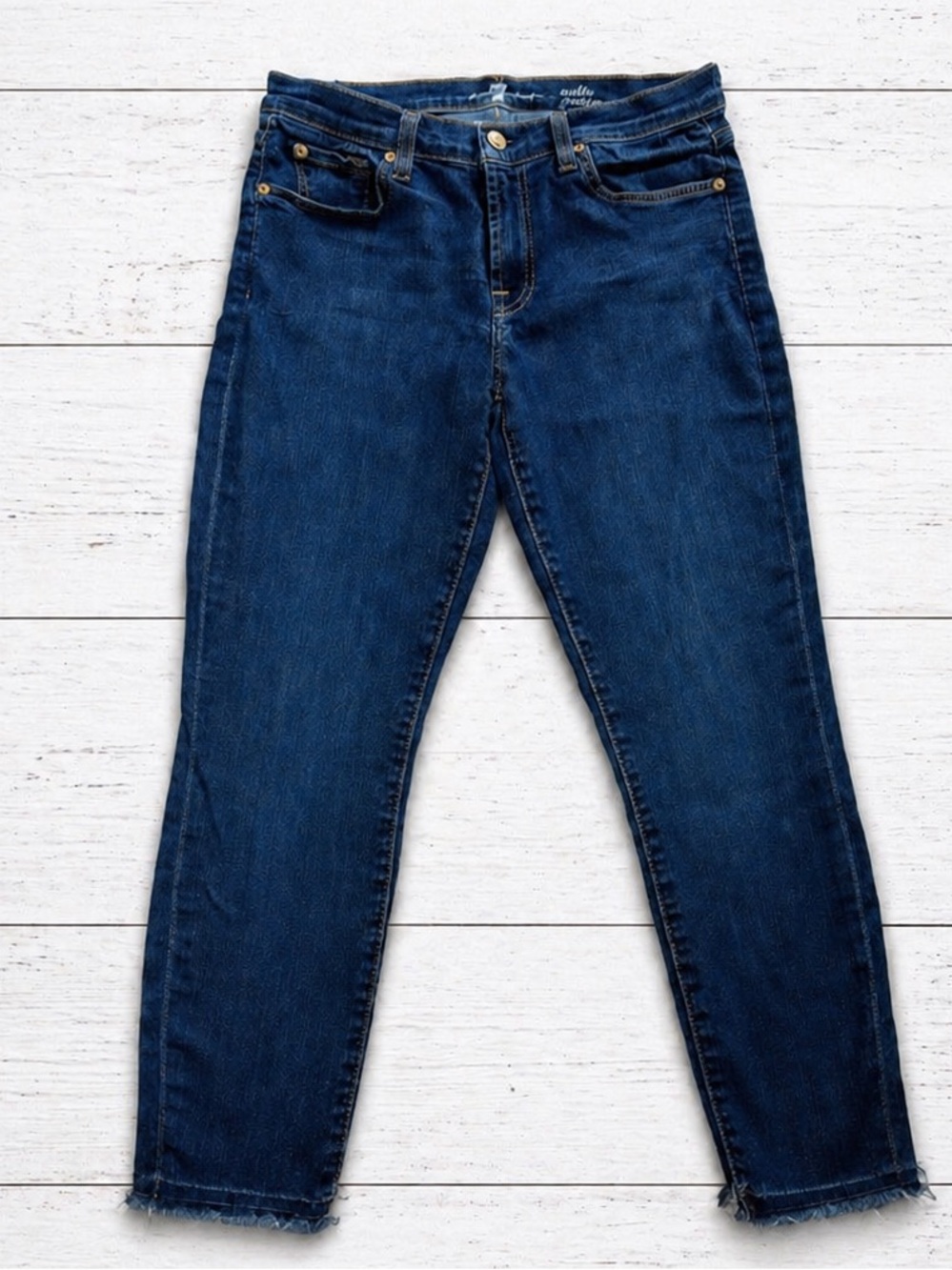 7 For All Mankind Gwenevere Ankle Skinny Jeans Indigo Blue Raw Hem Size 29 7FAM
